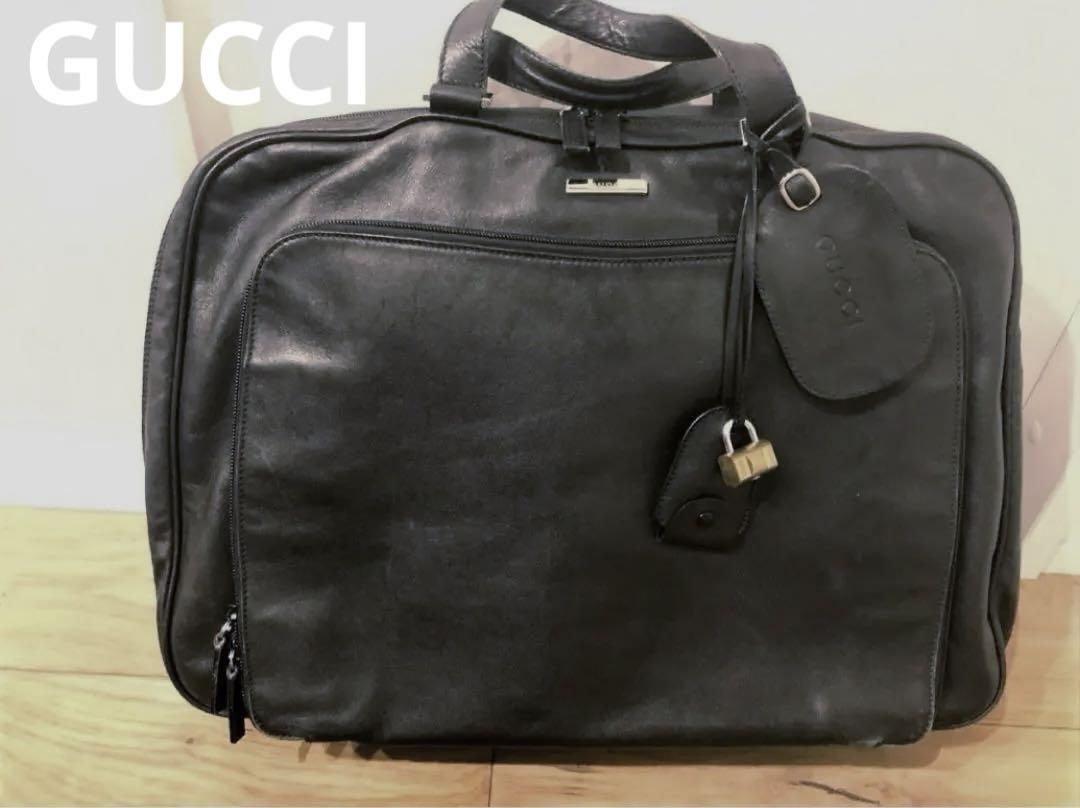 GUCCI グッチ　黒　レザー　ボストンバッグ　トラベルバッグ