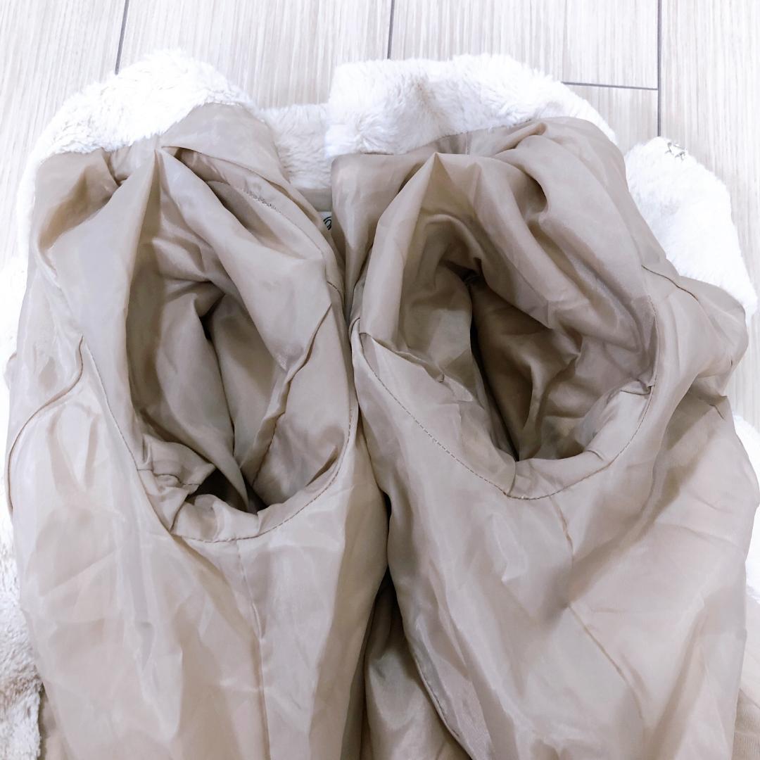 【美品】Re　ノーカラークルーネック上品フェイクファーロング丈長袖コート 美品】Re ノーカラークルーネック上品フェイクファーロング丈