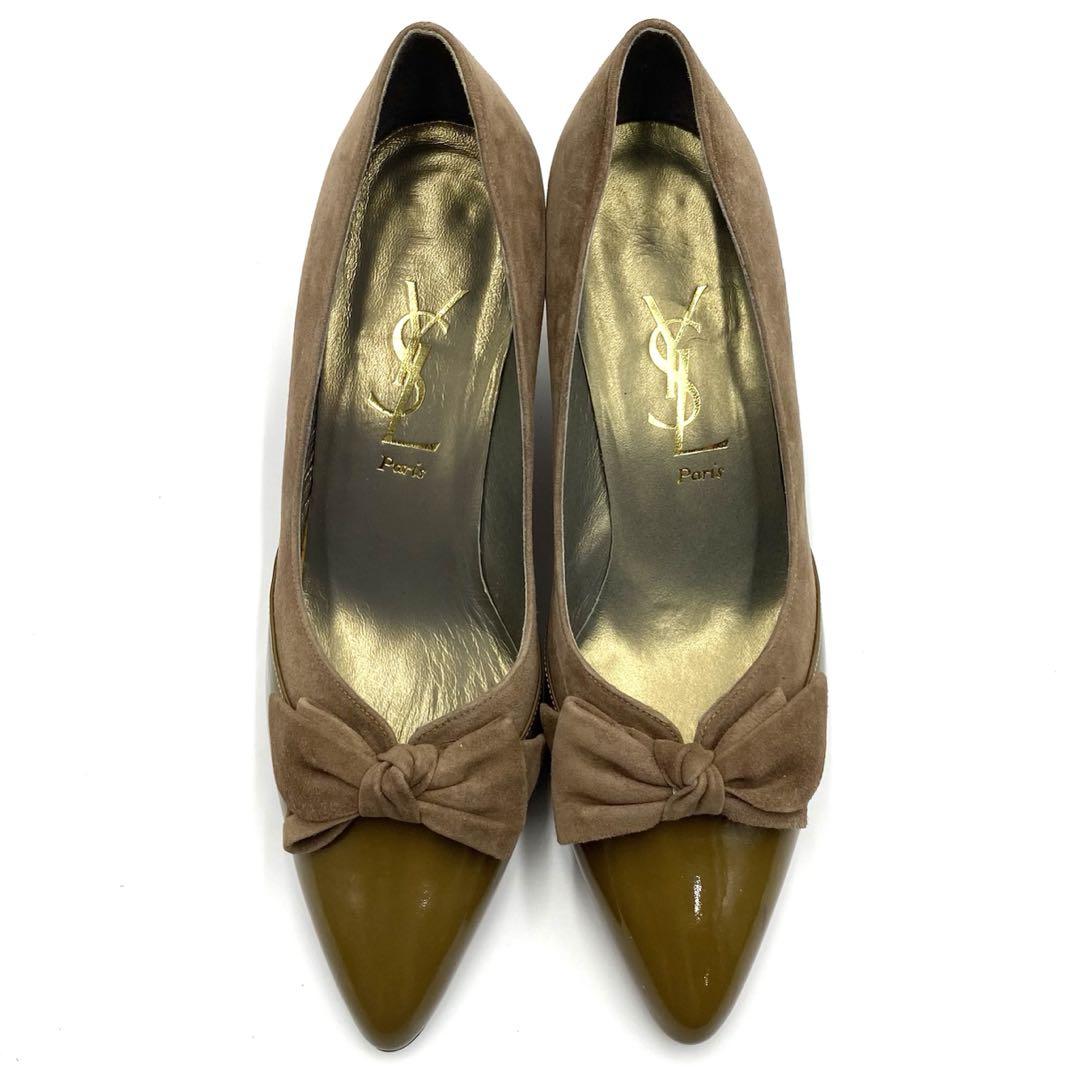 良品 YSL サンローラン エナメル リボン パンプス ヒール ドレス 23 良品 YSL サンローラン エナメル リボン パンプス ヒール ドレス