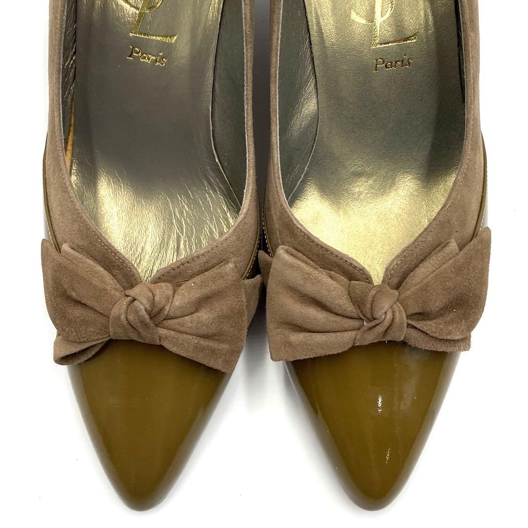 良品 YSL サンローラン エナメル リボン パンプス ヒール ドレス