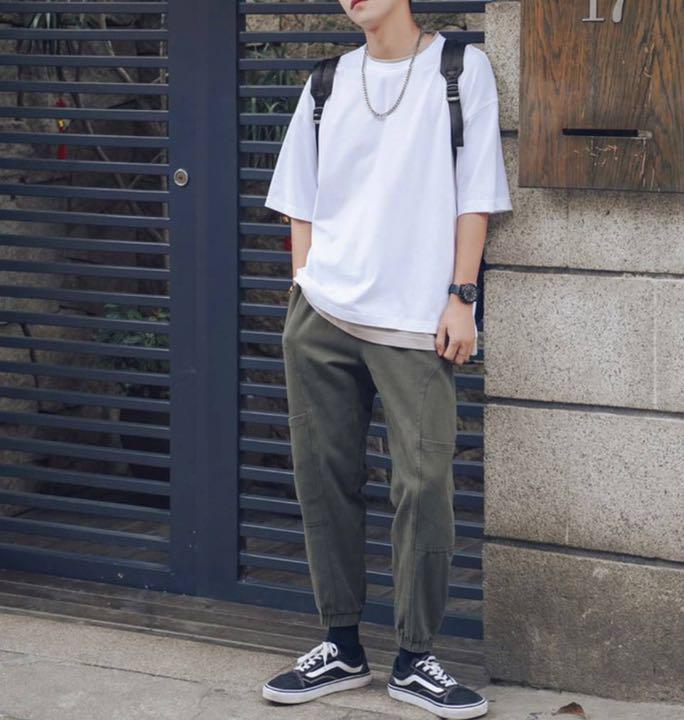 重ね着風tシャツ ホワイト M 半袖 シンプル メンズ トレンド 韓国 無地 メルカリ