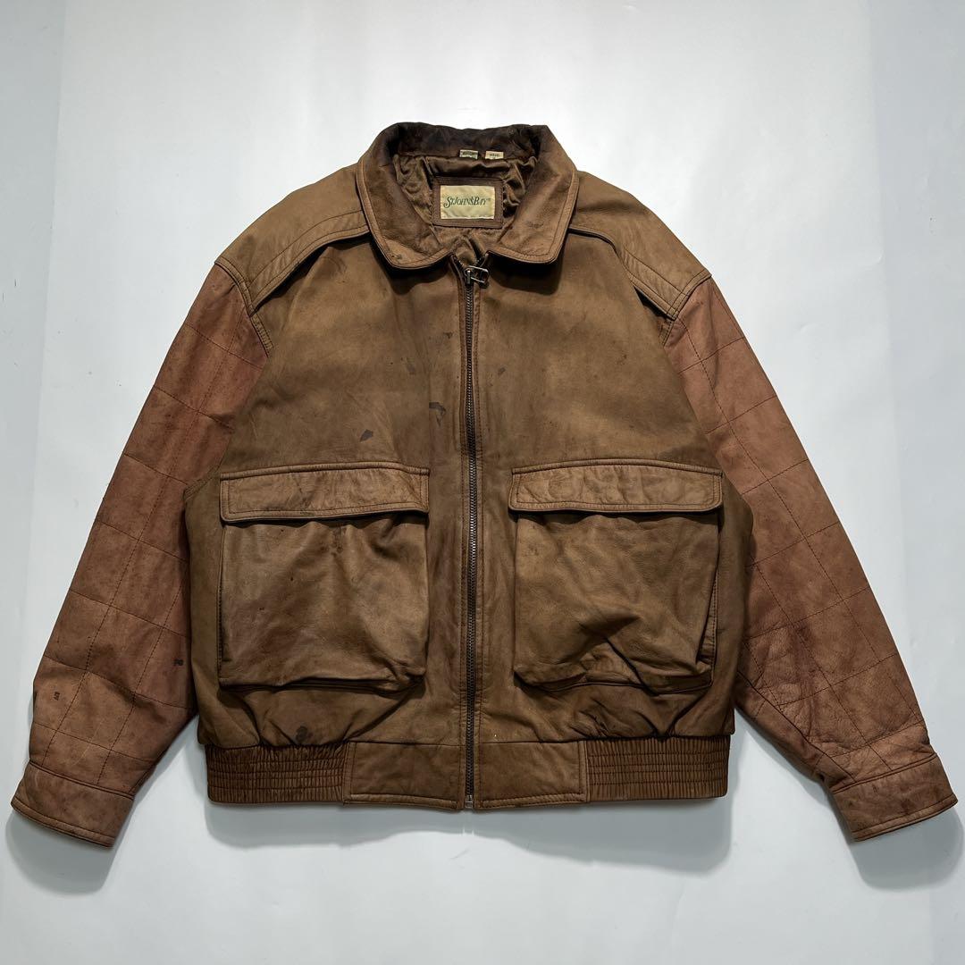 80s セントジョンズベイ レザー ボンバージャケット L 茶 2トーン7137