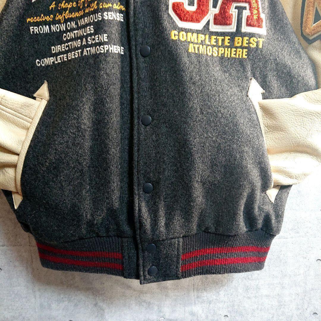 スミスアメリカン パイルロゴ アームレザー スタジャン 灰 ベージュ L相当M SMITH S AMERICAN WWW_SHINETEETH_COM