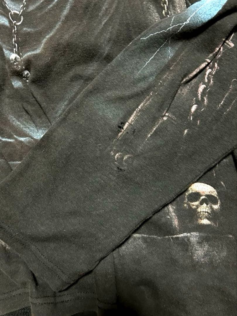 必見！Y2K 両面総柄ロングスリーブ◎スカル柄AOP 丈70 ユニセックス