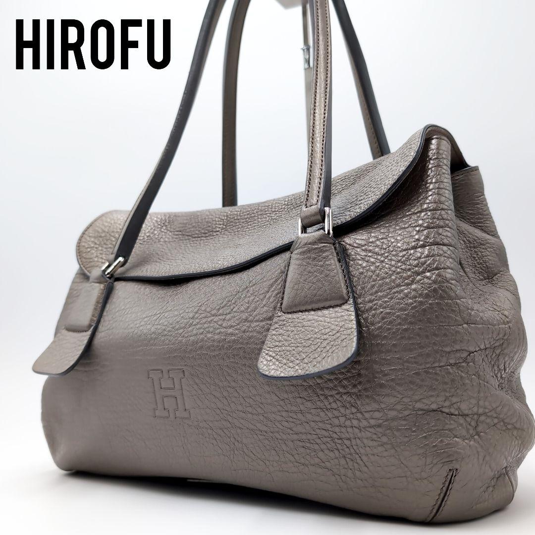 極美品✨ヒロフ　シボ革　ペルーシェ　トートバッグ　肩掛け　レザー　グレー　ロゴ
