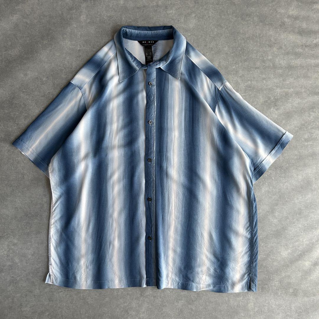 半袖シャツ オンブレストライプ シャドーストライプ レーヨンシャツ