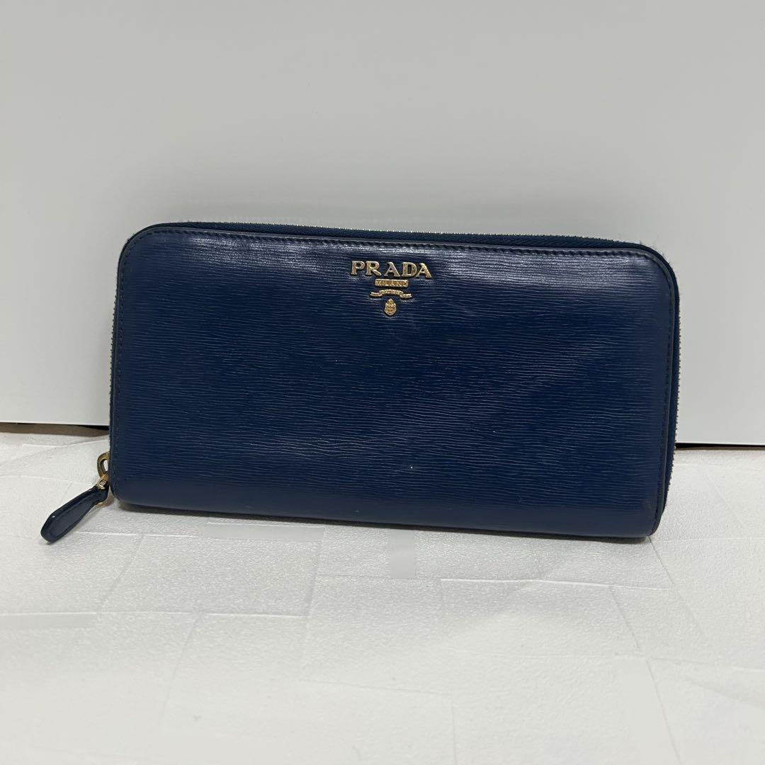 PRADA プラダ エピレザー 長財布 ラウンドファスナー ネイビー