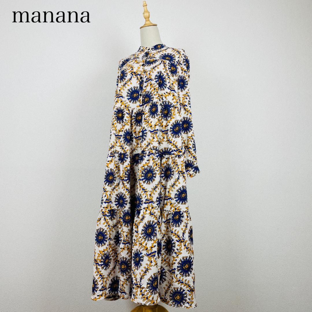 manana suerte スカーフプリント ワンピース バンドカラー