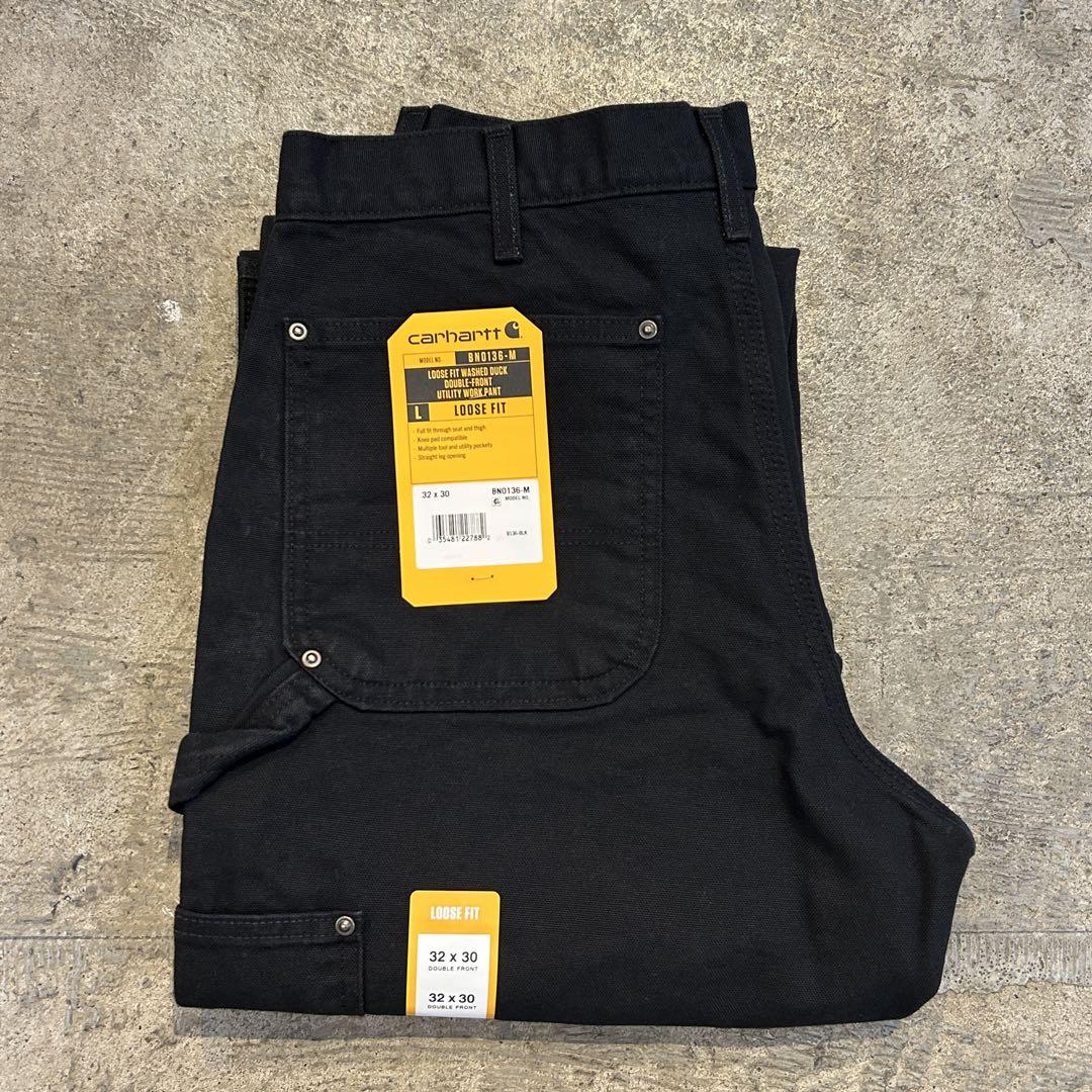 新品 カーハート B136 ウォッシュド ダック ダブルニー パンツ黒 W32