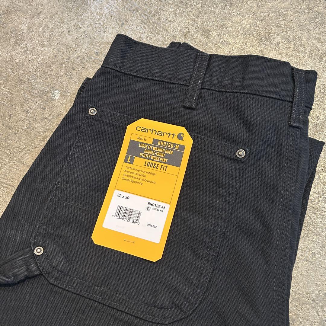 新品 カーハート B136 ウォッシュド ダック ダブルニー パンツ黒 W32