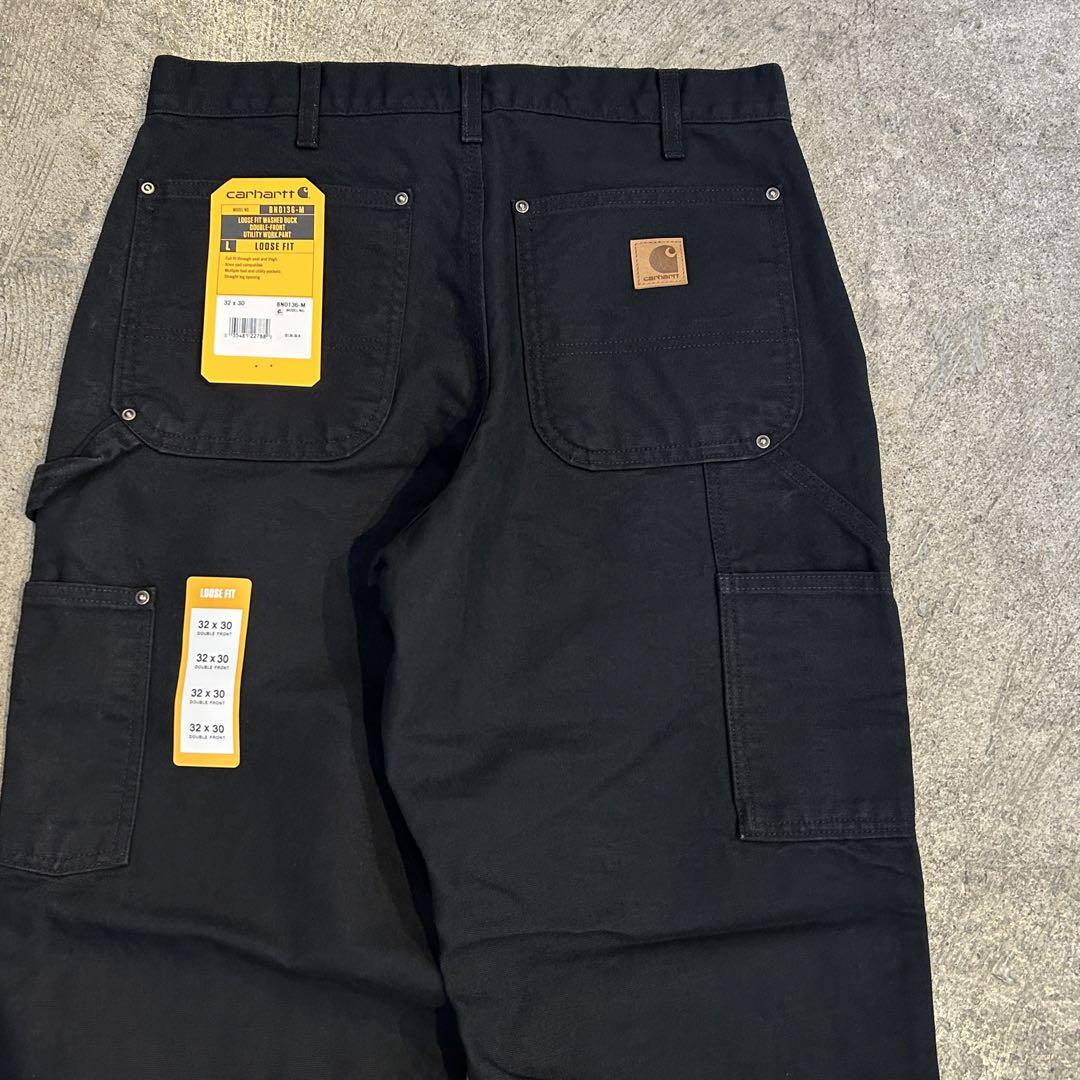 新品 カーハート B136 ウォッシュド ダック ダブルニー パンツ黒 W32