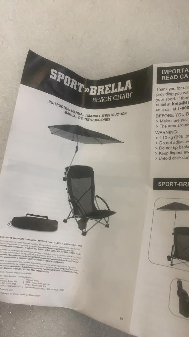 Sport-Brellaビーチチェア ミッドナイトブルー 角度調整 パラソル付き