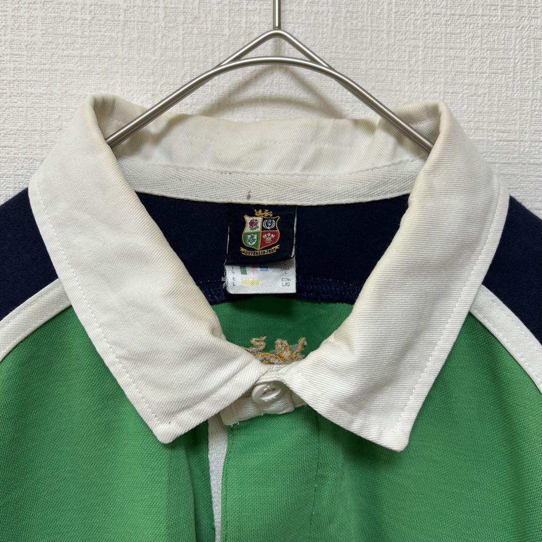 90s adidas 万国旗タグ ラガーシャツ 3本ライン 刺繍ロゴ 古着