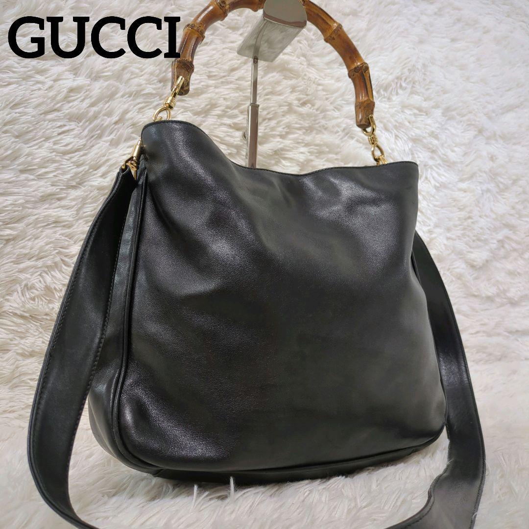 【希少デザイン・美品】グッチ☆ハンドバッグ レザー バンブー 2way ブラック