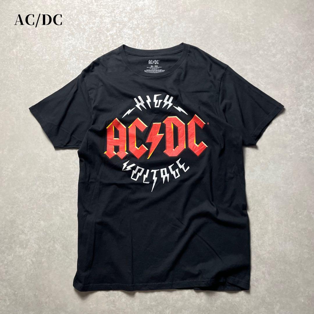 AC/DC バンドロゴTシャツ 墨黒ブラック ロック メタルミュージック音楽古着