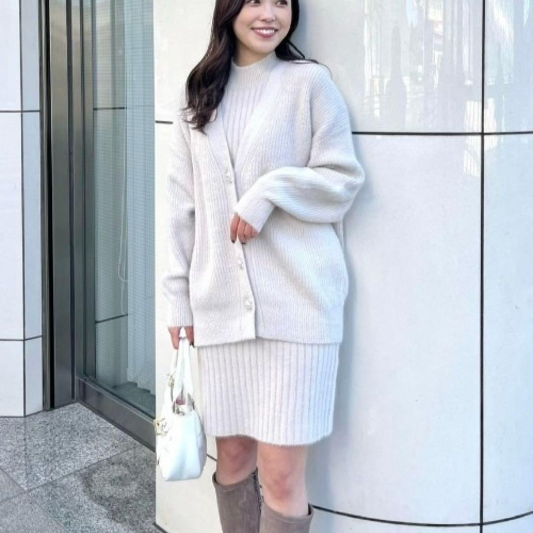 リエンダ　ビジュー釦カーデミニセットニットワンピース　ミニワンピ　カーディガン