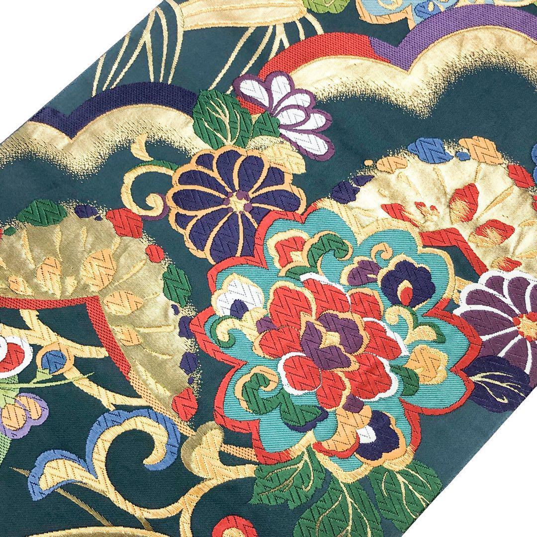 ☆ 袋帯 燁宴 美しい華柄模様 花唐草模様 金糸 青柳鼠色 O-4394 袋帯 唐織 鮮やかな花唐草模様 鉄御納戸色 金糸 O-4831 - メルカリ