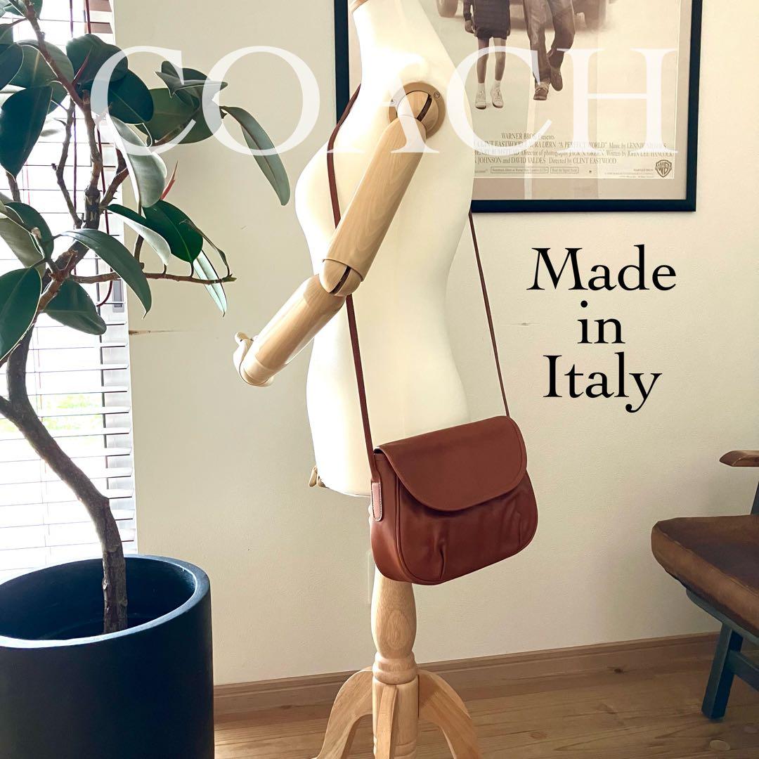 【美品・上質】オールドコーチ レザーショルダーバッグ 茶色 イタリア製 斜め掛け