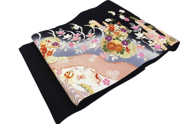 新品未使用品 名古屋帯 夏帯 夏 絽 黒 友禅染 吉祥文様 長さ3m74㎝ 正絹 新品未使用品 名古屋帯 夏帯 夏 絽 黒 友禅染 吉祥文様 長さ3m74㎝ 正絹