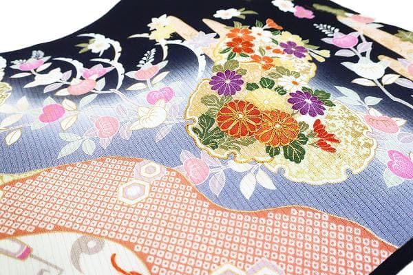 新品未使用品 名古屋帯 夏帯 夏 絽 黒 友禅染 吉祥文様 長さ3m74㎝ 正絹 新品未使用品 名古屋帯 夏帯 夏 絽 黒 友禅染 吉祥文様 長さ3m74㎝ 正絹