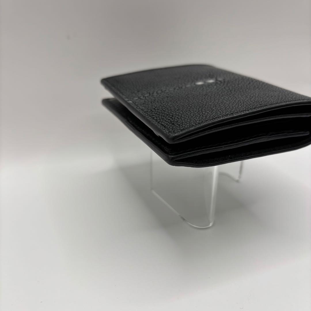 BAHARI コンパクトウォレット　二つ折り財布　ブラック　キャビア　ポリッシュ