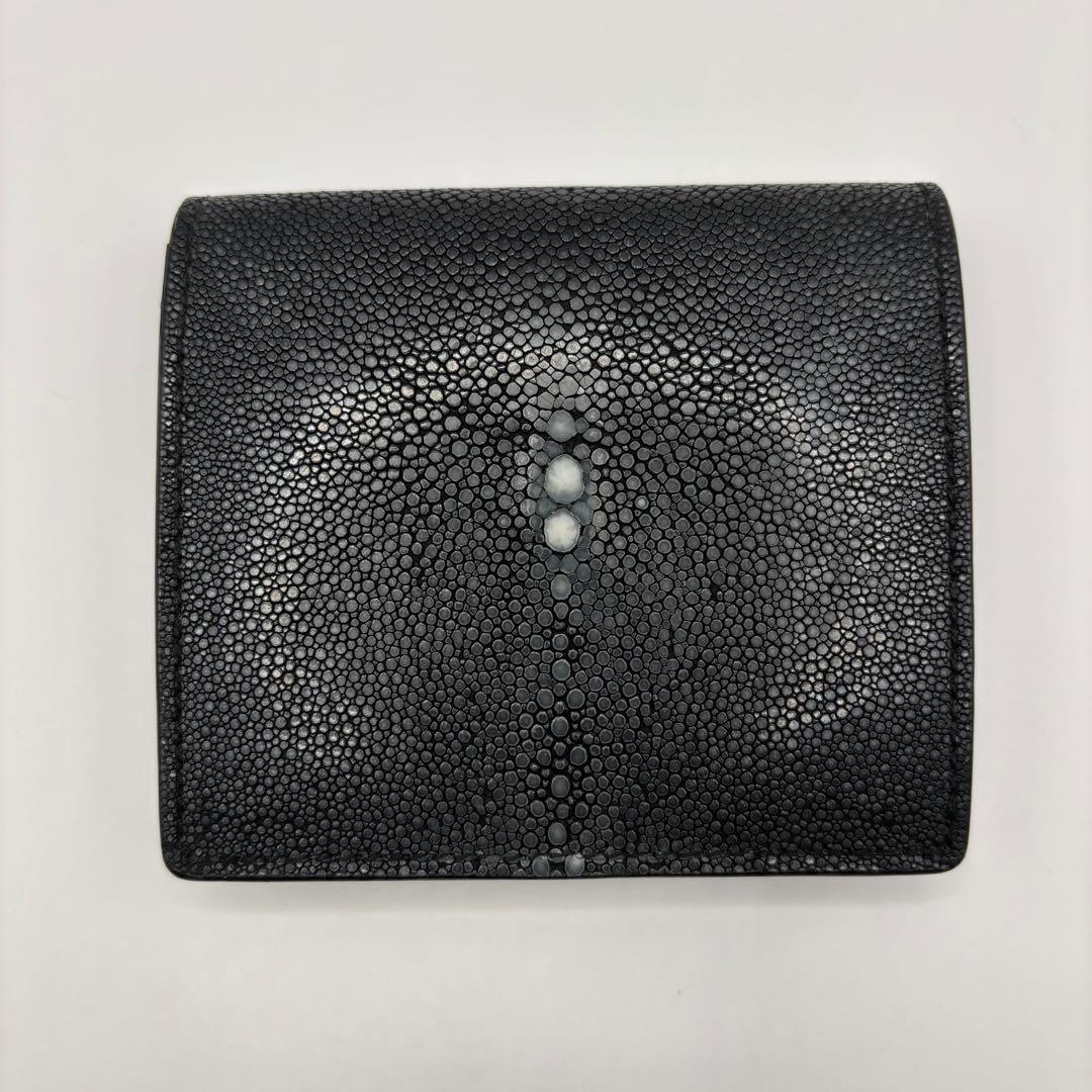 BAHARI コンパクトウォレット　二つ折り財布　ブラック　キャビア　ポリッシュ