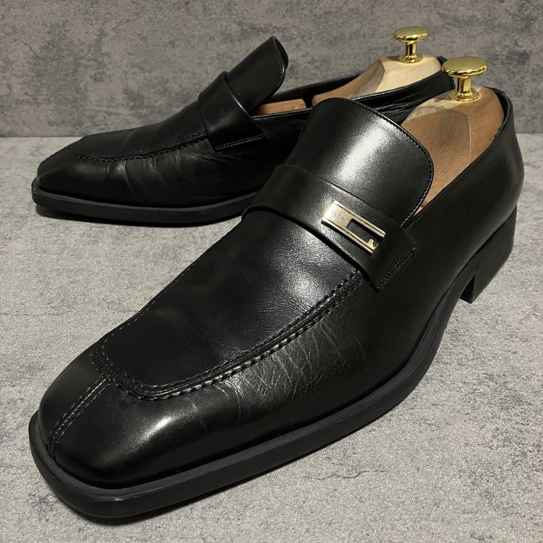 ♡極美品♡ グッチ ローファー スリッポン 本革 ブラック ロゴ 1676