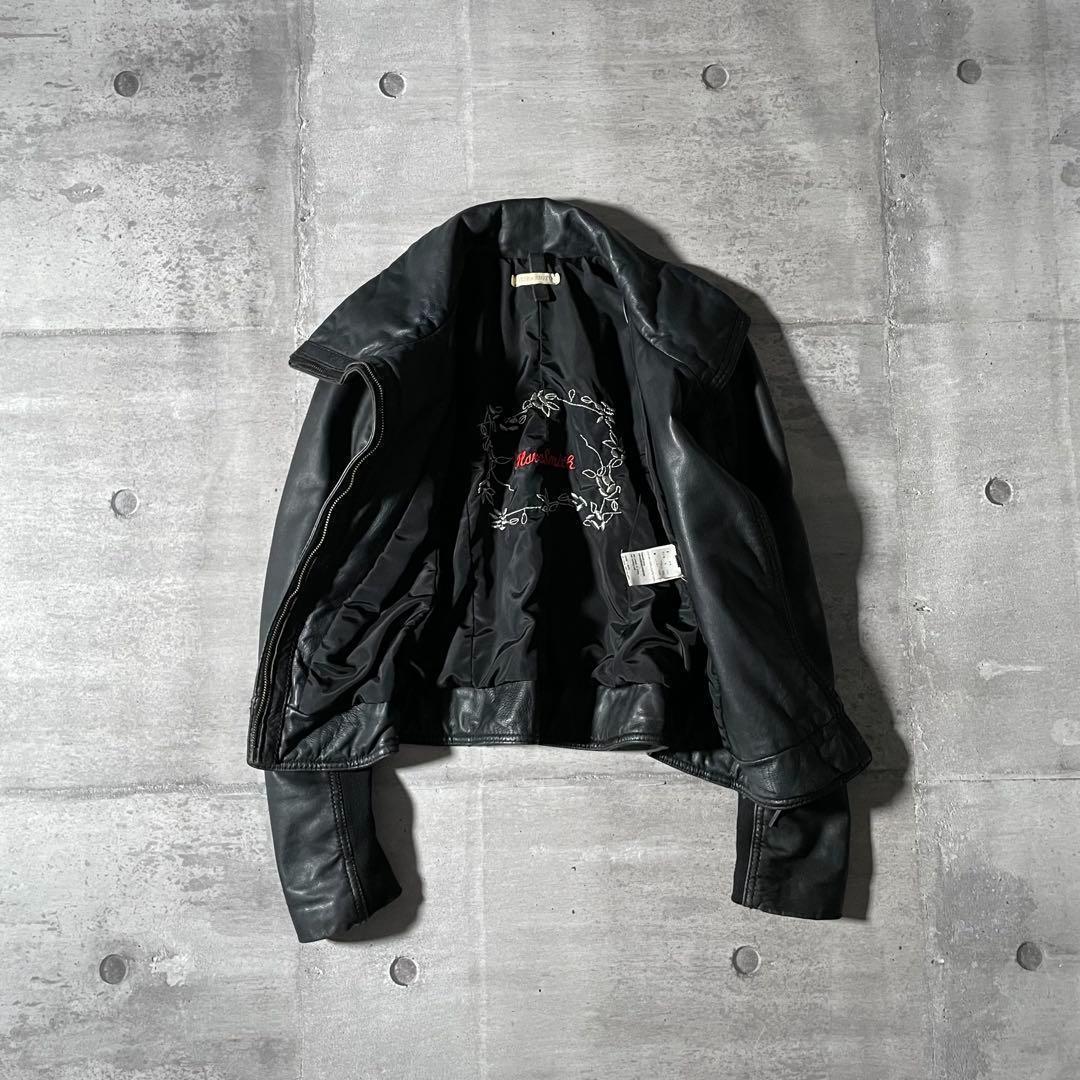 y2k opium アシンメトリーレザーライダースジャケット 短丈