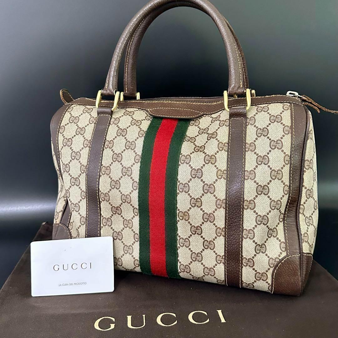 オールドグッチ GUCCI ボストンバッグ GGプラス シェリーライン レザー