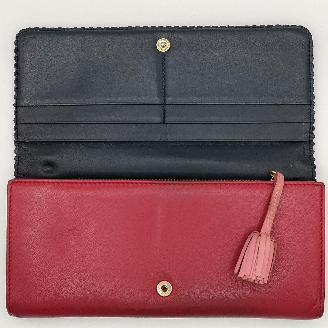 ロエベ アナグラム レザー 二つ折り長財布 レッド系 タッセルファスナー 工場 直営 店ファッション - ☆LOEWE 長財布 アナグラム レザー
