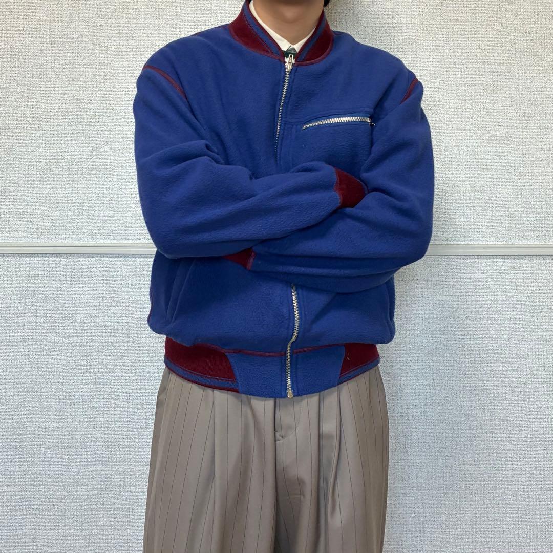ヴィンテージ フロントジップ フリースジャケット ブルー×レッドL VINTAGE