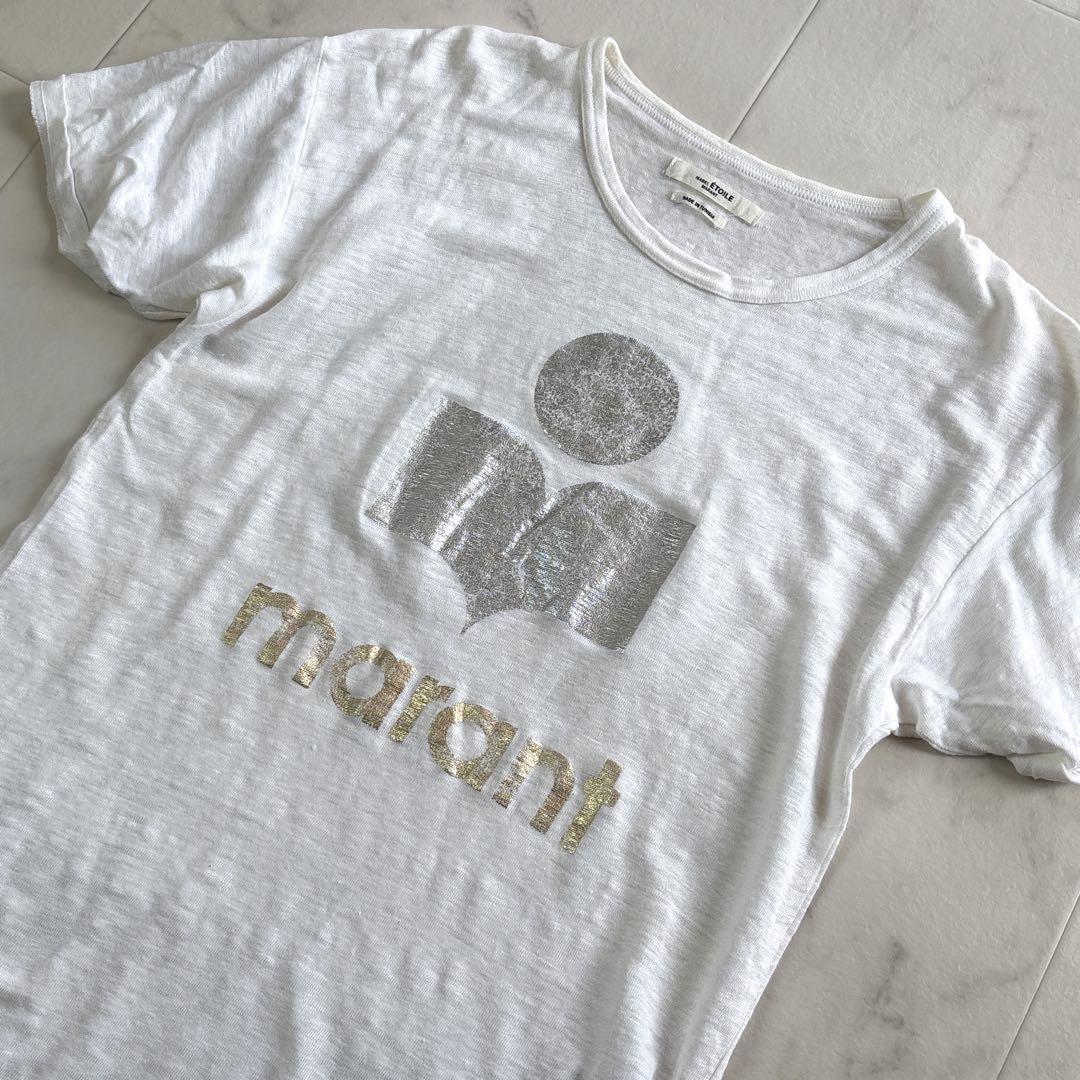 美品✨イザベルマランエトワール　リネン　金　銀　ロゴ　トップス　Tシャツ　XS 美品✨イザベルマランエトワール リネン 金 銀 ロゴ トップス T