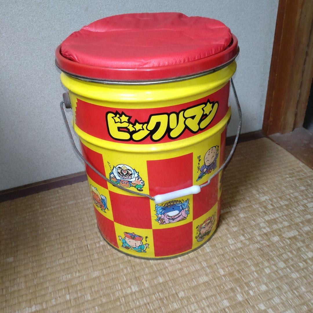ビックリマン　ペール缶 バケツ ブリキ缶 クッション付き スツール 昭和レトロ ビックリマン ペール缶 バケツ ブリキ缶 クッション