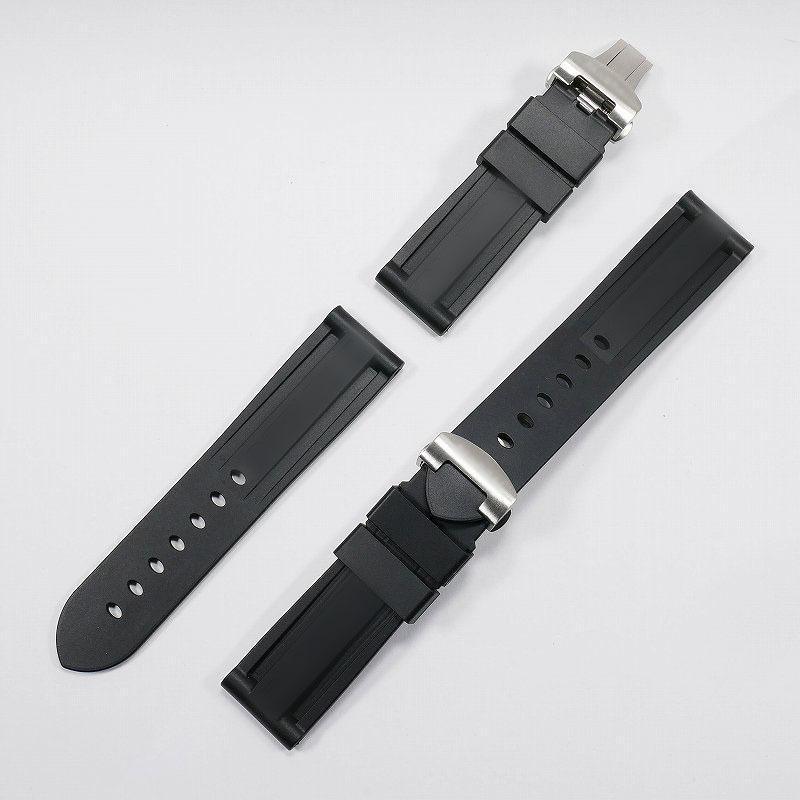 PANERAI ブラックラバーベルト　バックル　別売り可能　正規品 パネライ/PANERAI用 互換ラバーベルト 24mm Dバックル付き