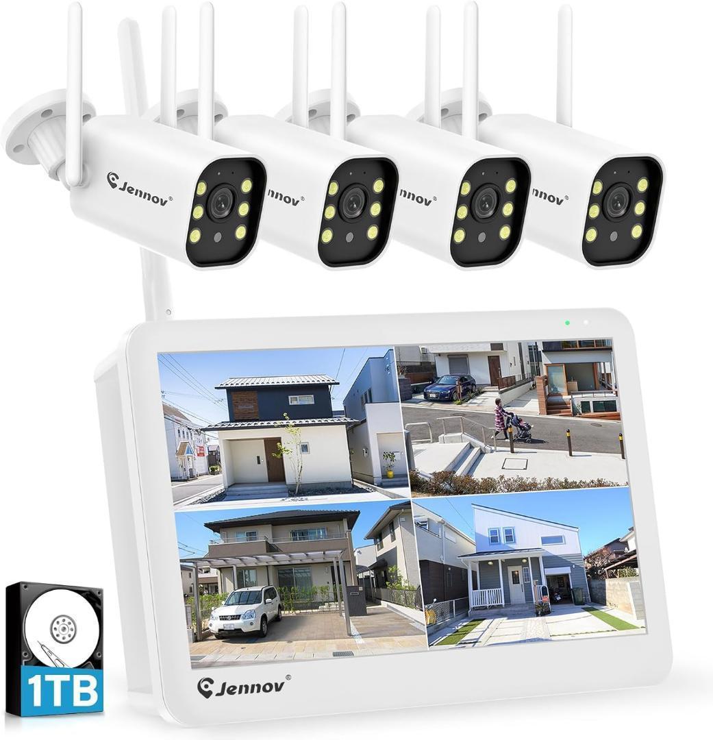 4台　防犯カメラ 屋外 IP66防水防尘 500万画素 超高画素 モニター付き