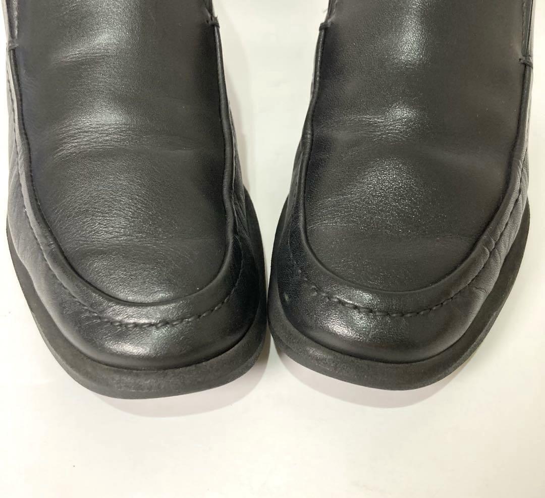 【美品】25cmアシックスPEDALA黒レザー ローファースリッポン　サイドゴア 美品】25cmアシックスPEDALA黒レザー ローファースリッポン