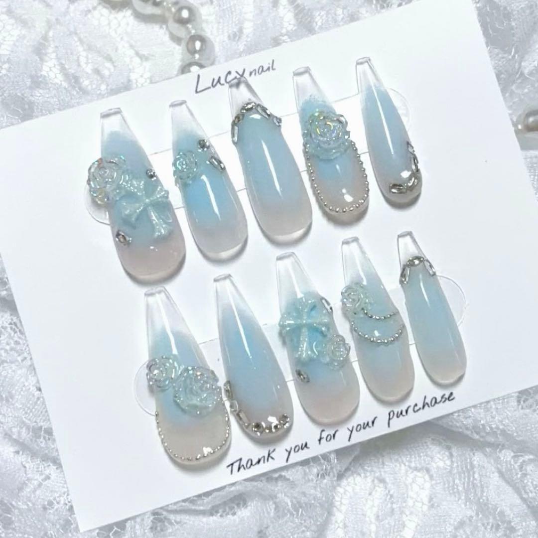 ネイルチップ 現品オーダー ちゅるん フレンチ ワンホン 韓国 クロム