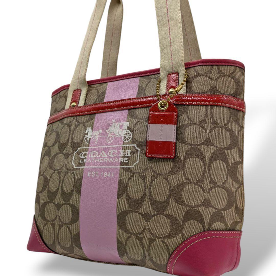 COACH コーチ トートバッグ PVC シグネチャー チャーム 茶色 ピンク COACH コーチ トートバッグ PVC シグネチャー チャーム 茶色 ピンク