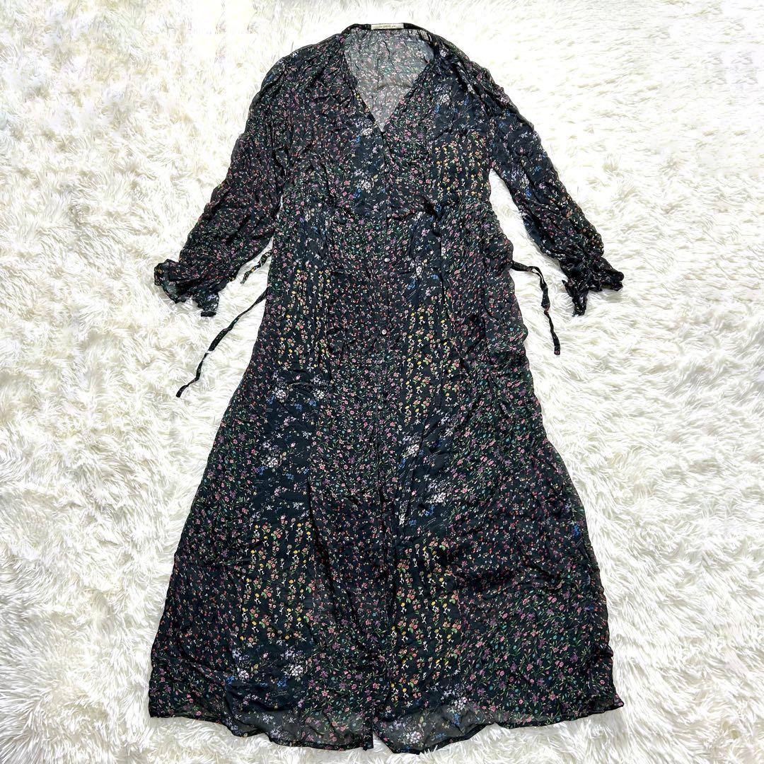 ヌキテパ カシュクールワンピース 花柄 長袖 インド製 レーヨン