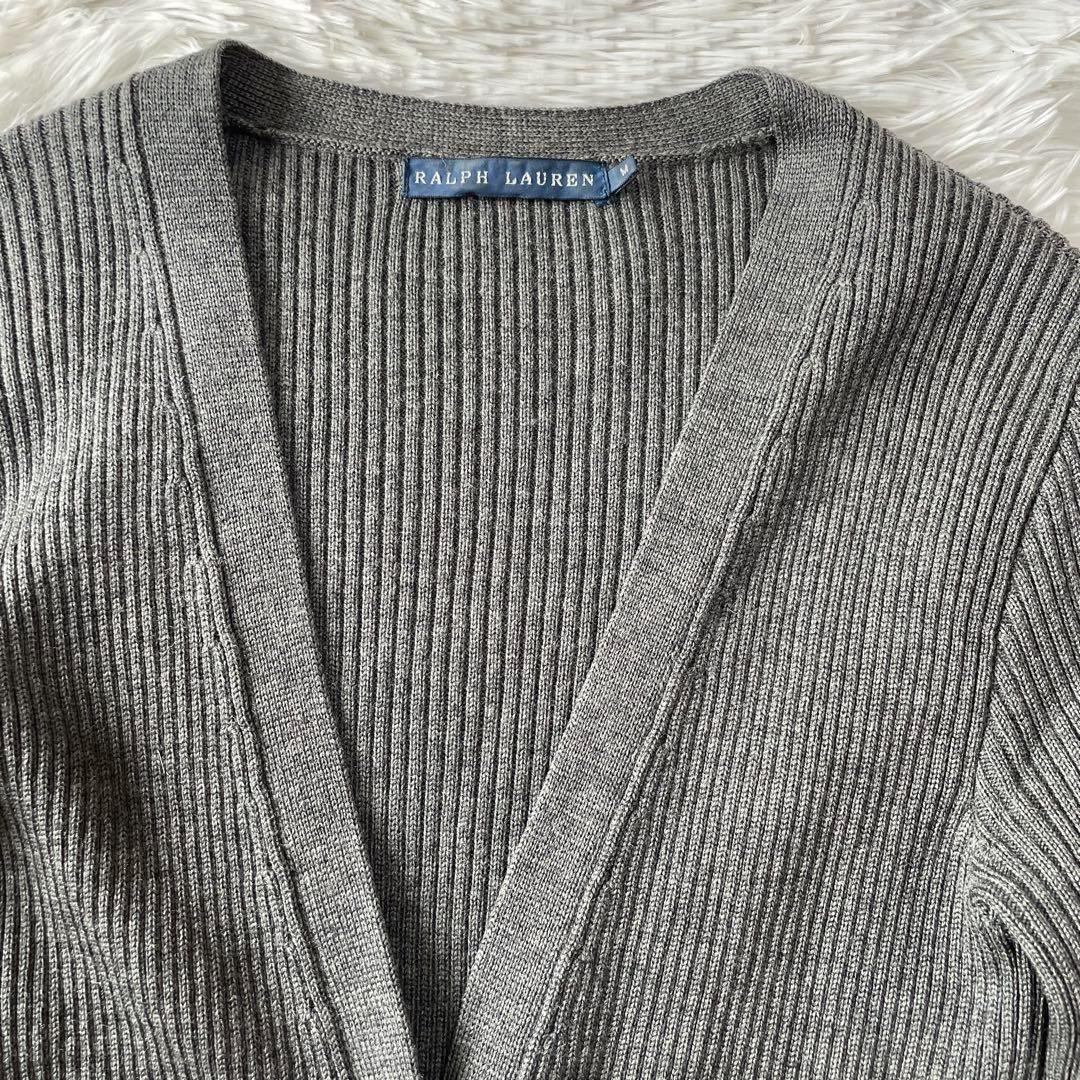 ✨ラルフローレン✨【M】ロングカーディガン✨ウエストリボン✨肘当て羊革