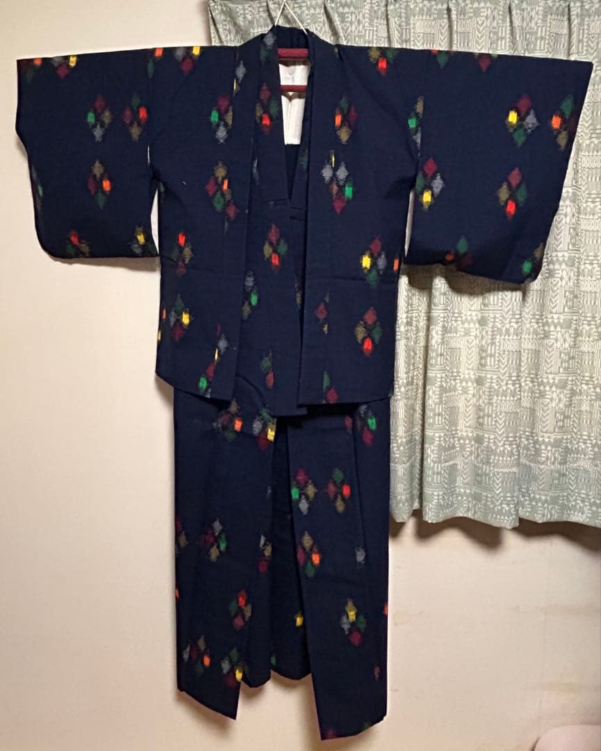 小紋　フルセット　着物　正絹　オレンジ　葉の地紋　G1 小紋 フルセット 着物 正絹 オレンジ 葉の地紋 G1