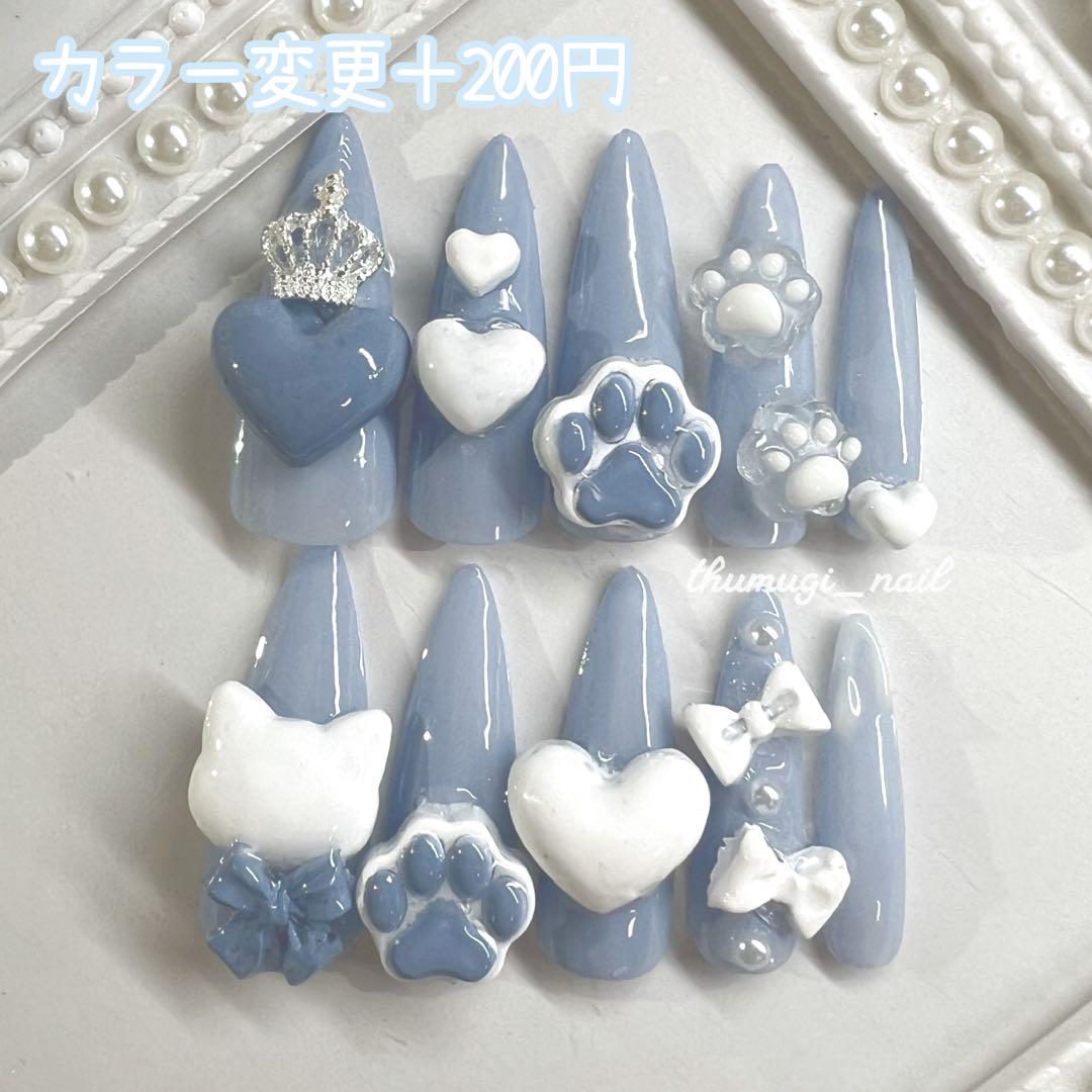 【オーダー専】量産型 ピンク サブカル 猫 ネイルチップ 天使界隈 ハート 白