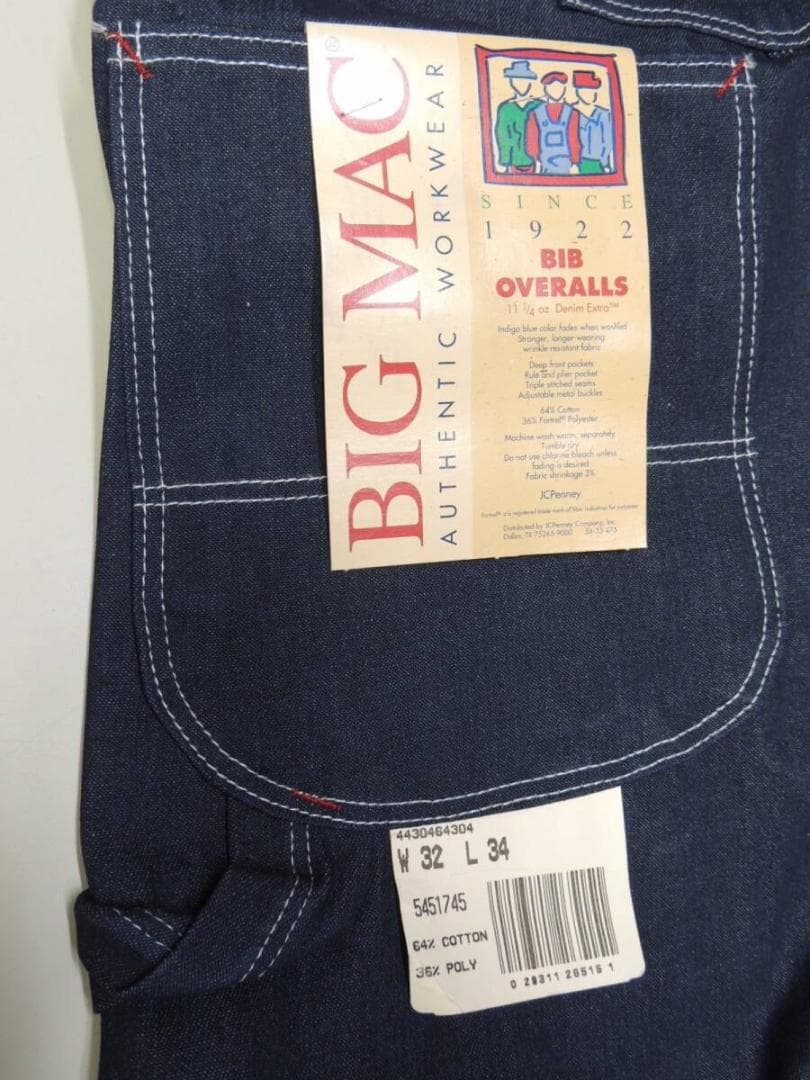 新品 80S USA製 デッド 32 BIGMAC デニム ビブ オーバーオール