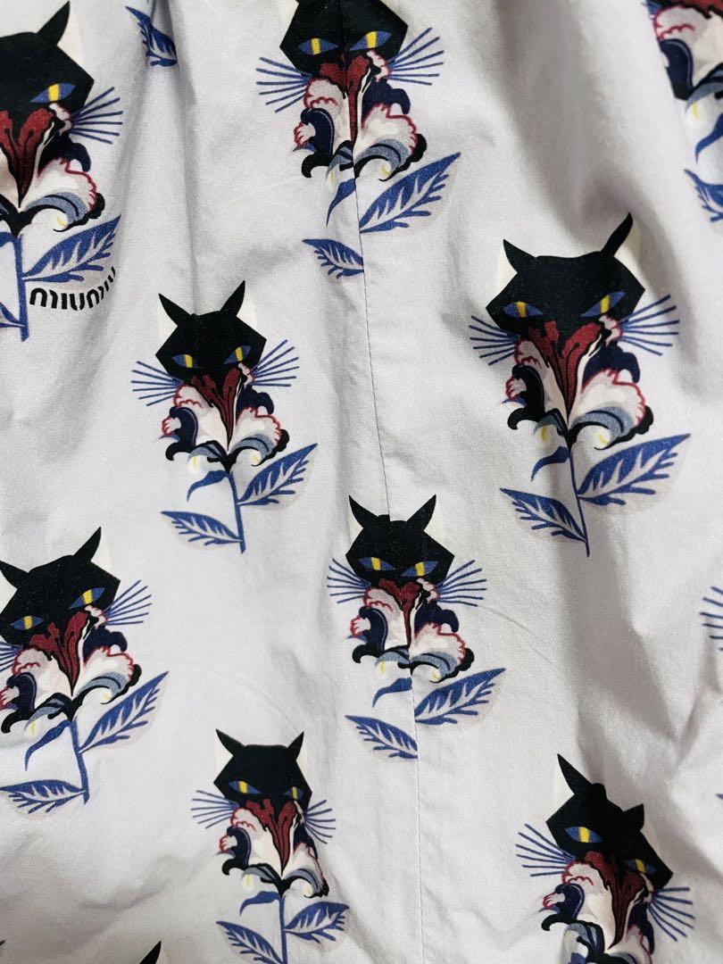 MIUMIU ミュウミュウ14ss 猫柄 ワンピース ミュウミュウ MIUMIU 猫柄ブルーワンピース