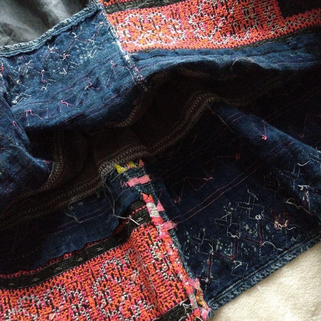 民族古布 手刺繍 リメイク リネン キャミソールワンピース