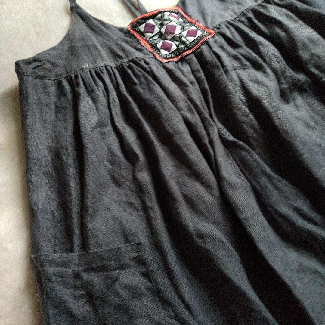民族古布 手刺繍 リメイク リネン キャミソールワンピース