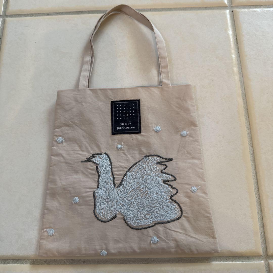 スワン刺繍 ミナペルホネンミニバッグ - メルカリ