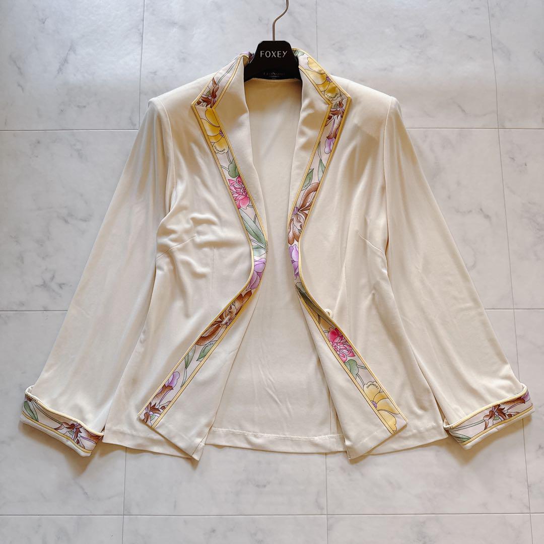美品✨レオナール 上質カンカン ジャケット 羽織 花柄 トリム 大きいサイズLL