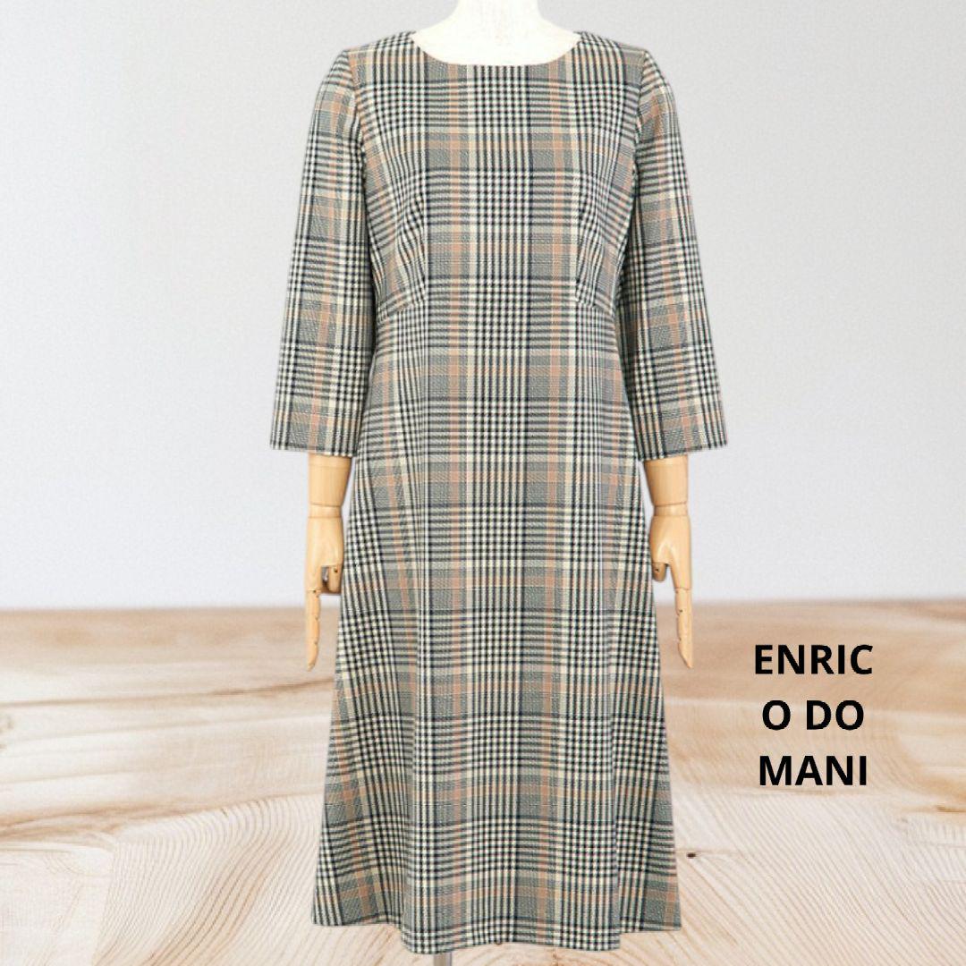 ◆ ENRICO DOMANI グレンチェックワンピースM ベージュ