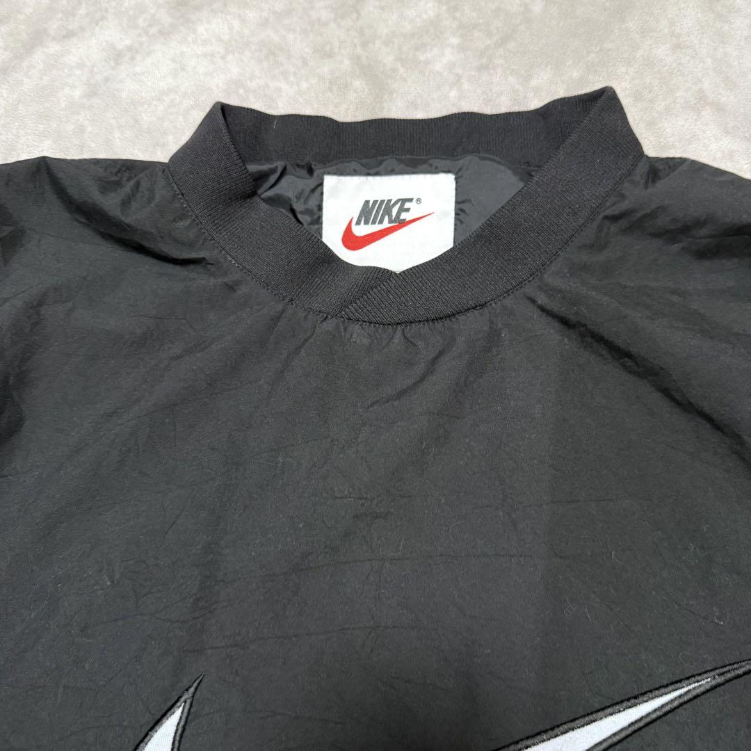 NIKE　ナイキ　スウォッシュ　刺繍ロゴ　ラインリブ　ナイロンプルオーバー 古着通販】90's NIKE ナイキ スウォッシュ 刺繍センターロゴ